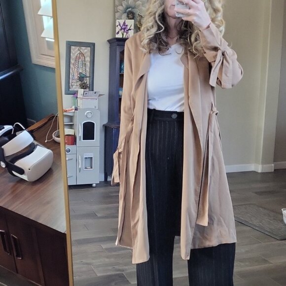 Splendid Open Front Trench Coat1 Lightweight Tie Gatherer attach Cuffs Size XS - Picture 4 of 15